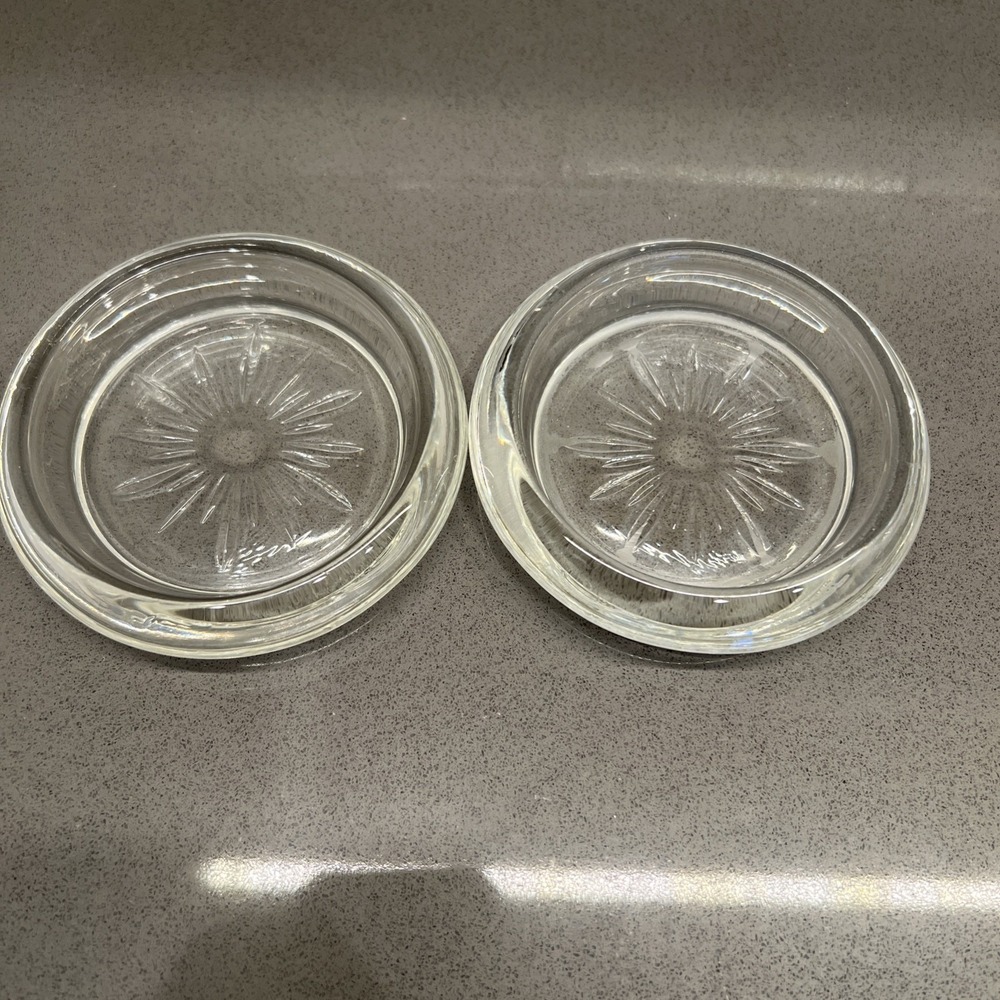Vintage set of 2 cut glass coasters by Frank Whiting Co - NO STERLING RIMS